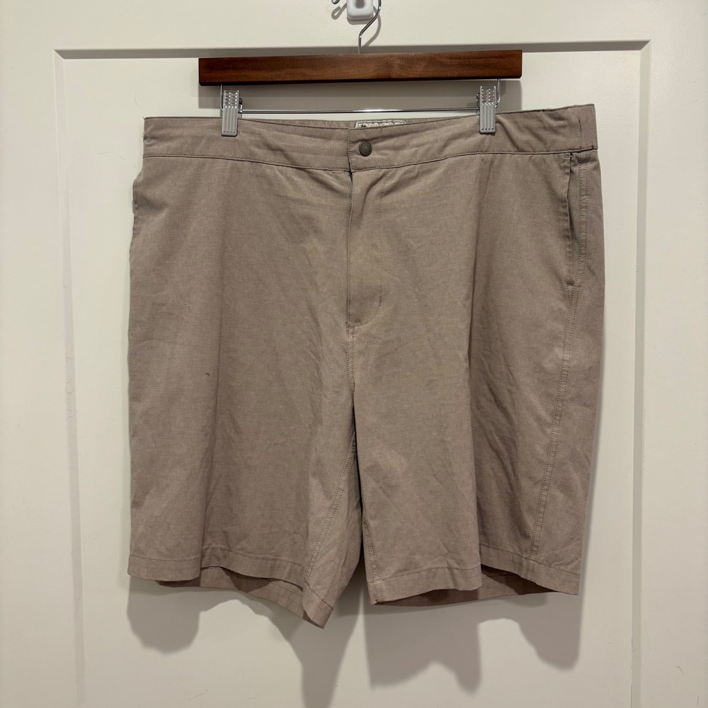 Reyn Spooner Aloha Shorts Mens 38 Khaki Tan‎ Stretch Flat Front Casual Summer